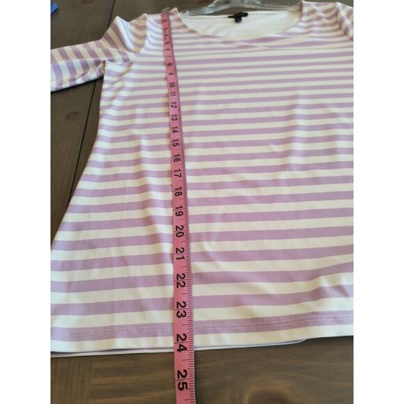 Talbots 3/4 Sleeve Top Women's Size L Lavender White Striped Stretch Knit Tee - Picture 8 of 13